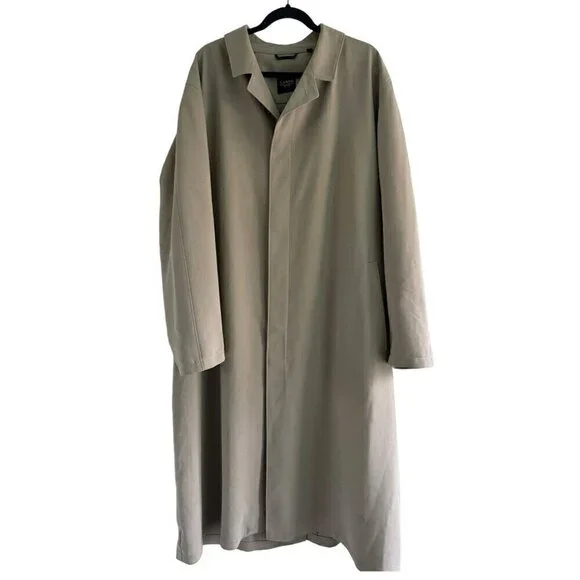 Vintage Sanyo New York Men’s Sz L Khaki Trench Coat Long Over Coat Made in Japan